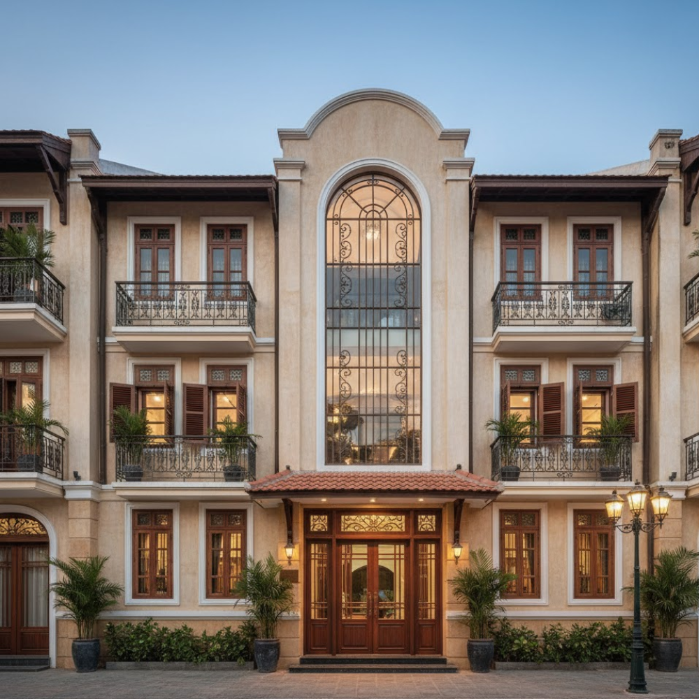 50+ mẫu thiết kế khách sạn mini kiến trúc độc đáo, tiêu chuẩn quốc tế 4 Khách sạn mini 7x20 phong cách Indochine