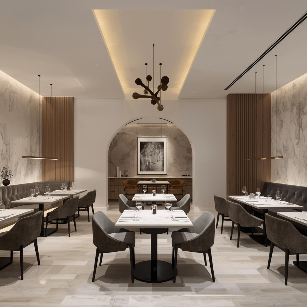 Nội thất nhà hàng khách sạn phong cách hiện đại tối giản