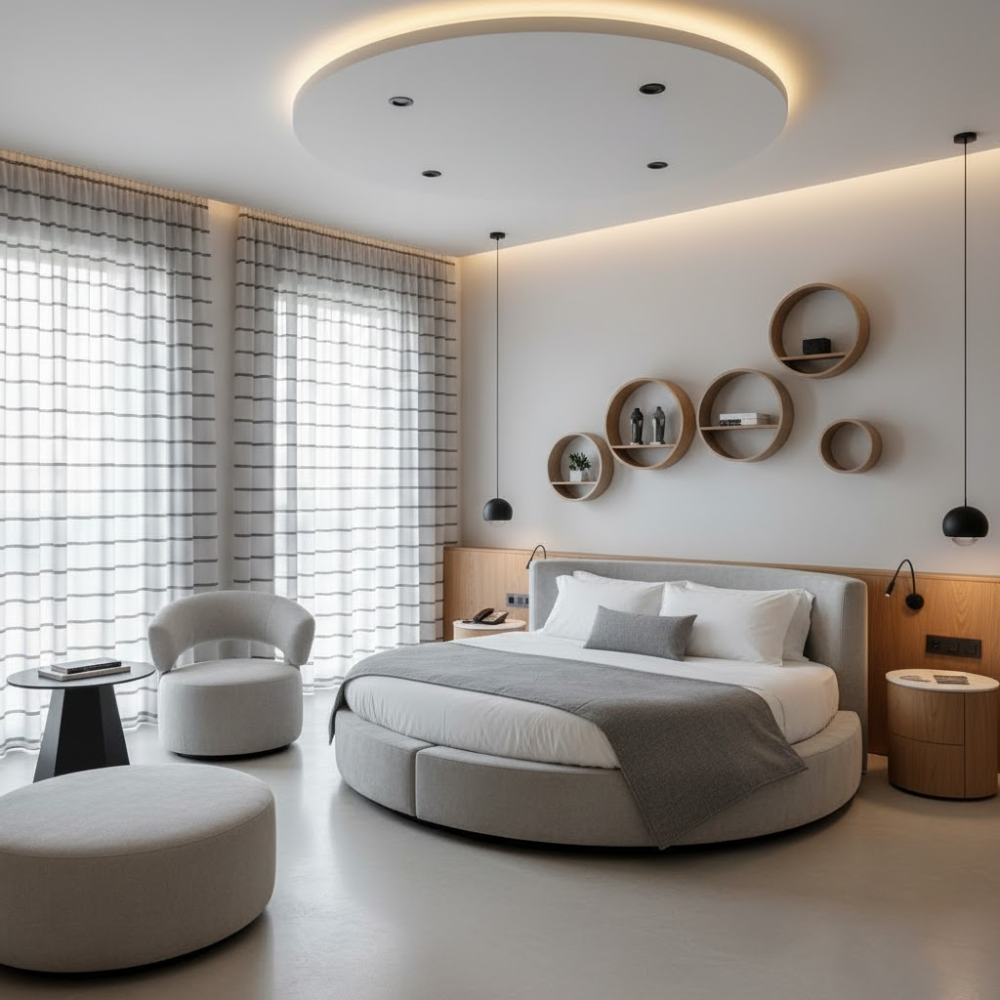 Nội thất phòng khách sạn: Bí quyết tạo không gian đẳng cấp thu hút khách hàng 29 Decor phòng khách sạn với các mảng hình tròn